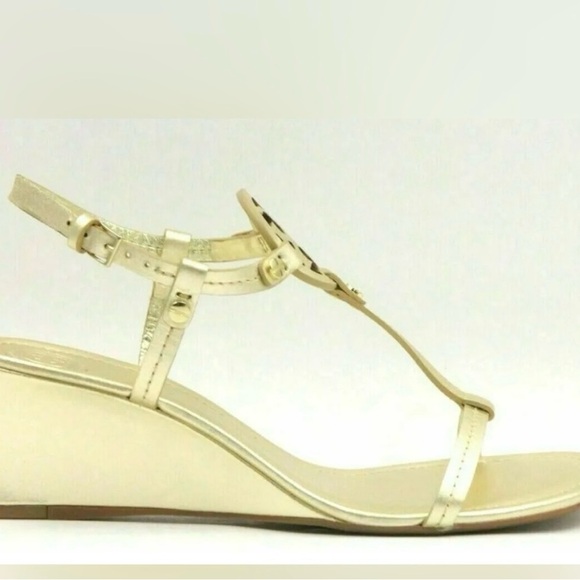 EUC Tory Burch Miller Gold Wedge Sandals - Size: 10.5 with box & bag, wore once. - Picture 4 of 6